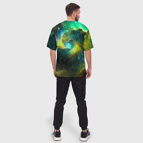 Мужская футболка оверсайз Небула в космосе в зеленых тонах - нейронная сеть / 3D-принт – фото 4