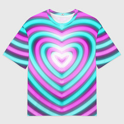 Футболка оверсайз мужская Неоновые сердца, цвет: 3D-принт