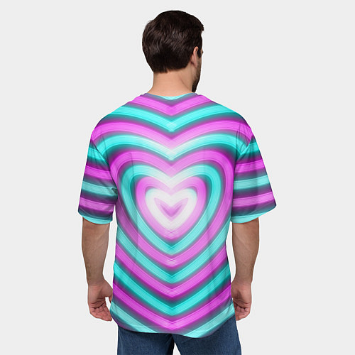 Мужская футболка оверсайз Неоновые сердца / 3D-принт – фото 4