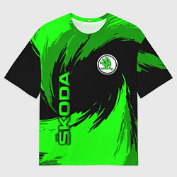 Футболка оверсайз мужская Шкода - зеленые штрихи, цвет: 3D-принт