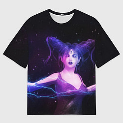 Мужская футболка оверсайз Ведьма с голубыми и розовыми молниями