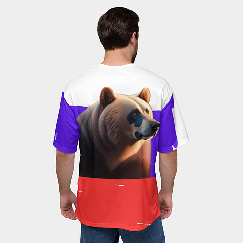 Мужская футболка оверсайз Медведь на флаге России / 3D-принт – фото 4