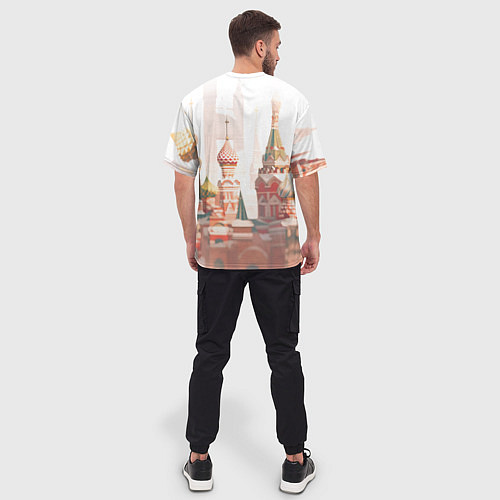Мужская футболка оверсайз Девушка в кокошнике с косой - кремль / 3D-принт – фото 4