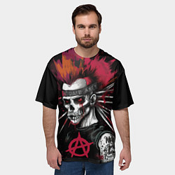 Футболка оверсайз мужская Скелет панк анархист, цвет: 3D-принт — фото 2