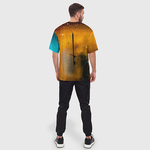 Мужская футболка оверсайз Оранжевые тени и краски / 3D-принт – фото 4