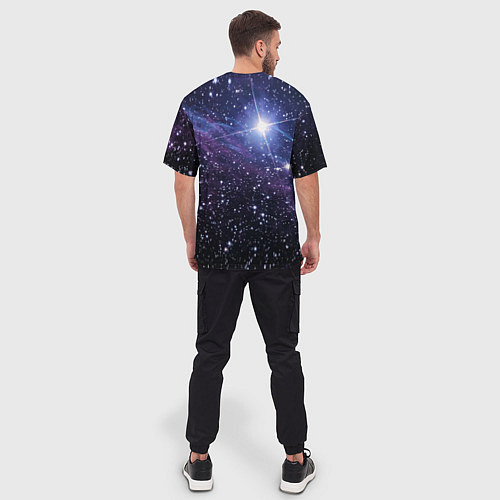 Мужская футболка оверсайз Светящийся космический медведь / 3D-принт – фото 4