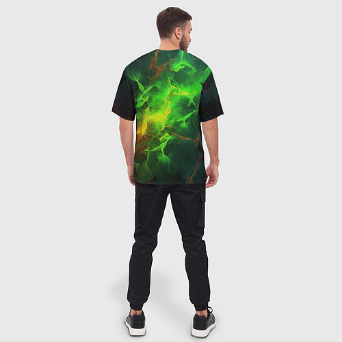 Мужская футболка оверсайз Зеленое свечение молния / 3D-принт – фото 4