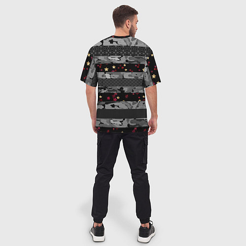 Мужская футболка оверсайз Узор в стиле полосатый пэчворк / 3D-принт – фото 4