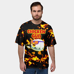 Футболка оверсайз мужская Chicken Gun на фоне огня, цвет: 3D-принт — фото 2