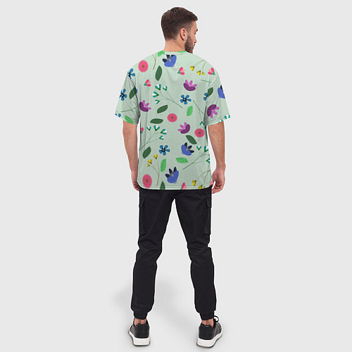 Мужская футболка оверсайз Цветы, веточки и листья / 3D-принт – фото 4