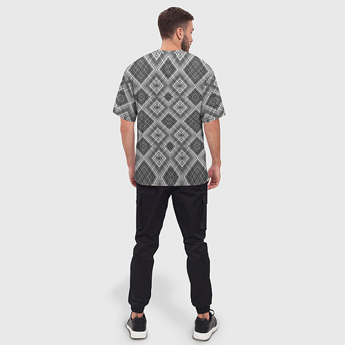 Мужская футболка оверсайз Геометрический узор черно белые ромбы / 3D-принт – фото 4
