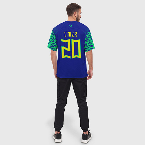 Мужская футболка оверсайз Винисиус Жуниор ЧМ 2022 сборная Бразилии гостевая / 3D-принт – фото 4