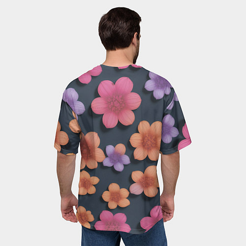 Мужская футболка оверсайз Разноцветные ромашки / 3D-принт – фото 4