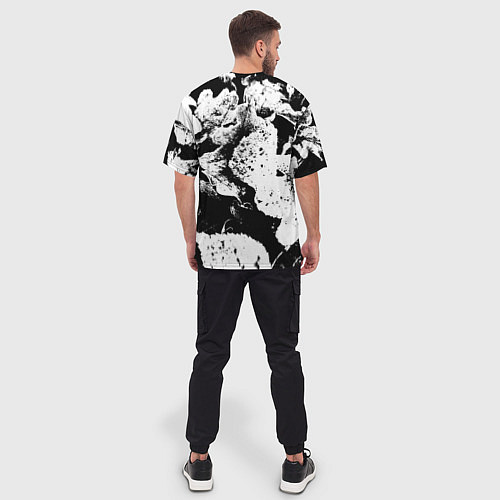 Мужская футболка оверсайз Листья черно-белое / 3D-принт – фото 4