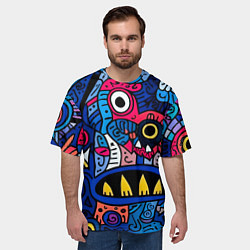 Футболка оверсайз мужская Монстры в синем и розовом - нейросеть, цвет: 3D-принт — фото 2