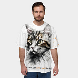 Футболка оверсайз мужская Время с кошкой никогда не потрачено зря, цвет: 3D-принт — фото 2