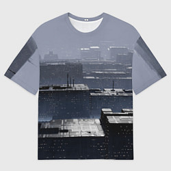 Футболка оверсайз мужская Тёмный металлический город будущего, цвет: 3D-принт