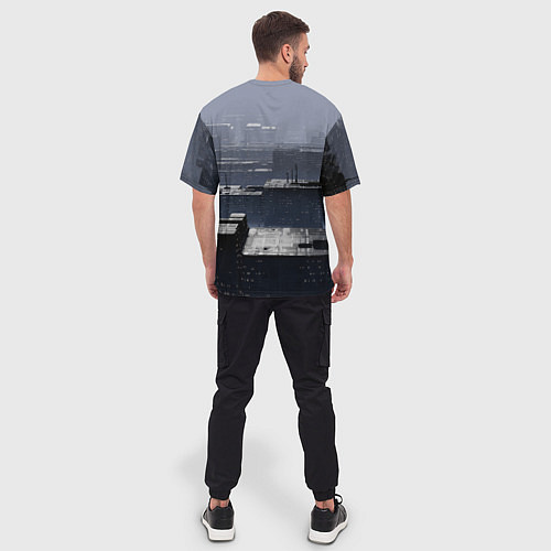 Мужская футболка оверсайз Тёмный металлический город будущего / 3D-принт – фото 4