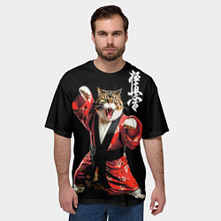 Футболка оверсайз мужская Кот каратист: черный пояс, цвет: 3D-принт — фото 2