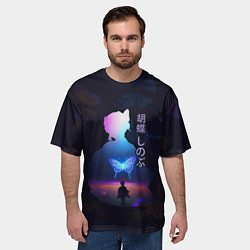 Футболка оверсайз мужская Силуэт Шинобу Кочо на поле и светящаяся бабочка, цвет: 3D-принт — фото 2