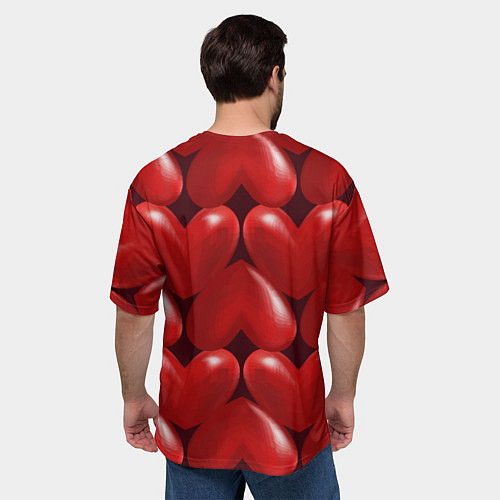 Мужская футболка оверсайз Red hearts / 3D-принт – фото 4