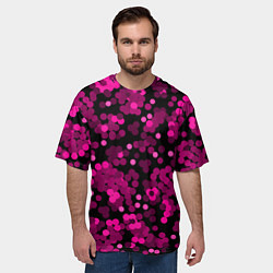 Футболка оверсайз мужская Красно розовые конфетти на черном, цвет: 3D-принт — фото 2