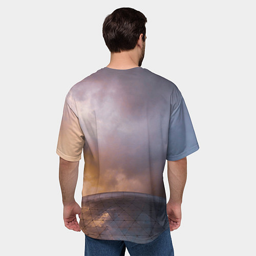 Мужская футболка оверсайз Часть металлической планеты и туман / 3D-принт – фото 4