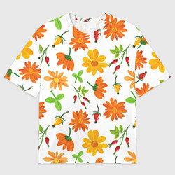 Мужская футболка оверсайз Orange flowers