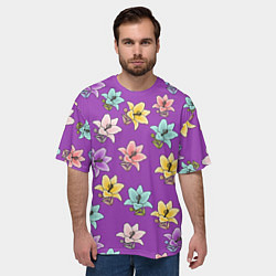 Футболка оверсайз мужская Разноцветные лилии цветы, цвет: 3D-принт — фото 2