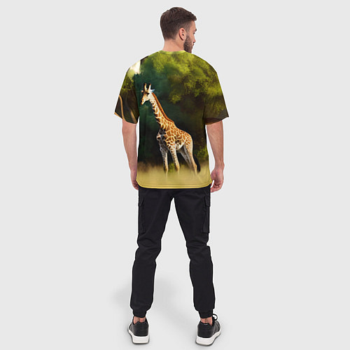 Мужская футболка оверсайз Жираф на фоне деревьев / 3D-принт – фото 4