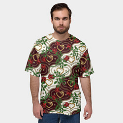 Футболка оверсайз мужская Романтика - сердечки и розы, цвет: 3D-принт — фото 2