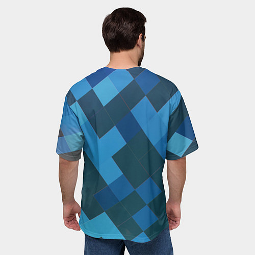 Мужская футболка оверсайз Синий прямоугольный паттерн / 3D-принт – фото 4