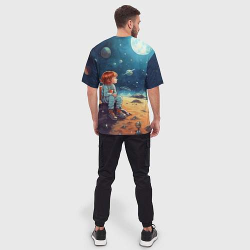 Мужская футболка оверсайз Космическая путешественница: арт нейросети / 3D-принт – фото 4