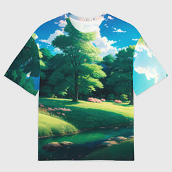 Футболка оверсайз мужская Пейзаж в стиле аниме, цвет: 3D-принт
