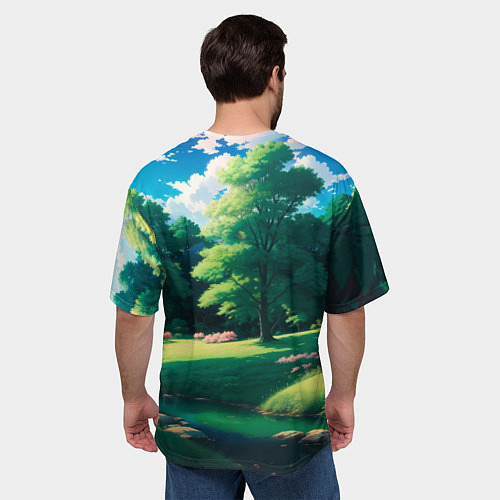 Мужская футболка оверсайз Пейзаж в стиле аниме / 3D-принт – фото 4