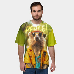 Футболка оверсайз мужская Peace - хиппи квокка короткохвостый кенгуру, цвет: 3D-принт — фото 2