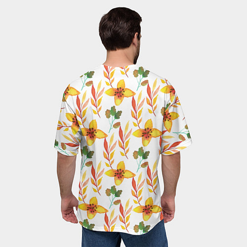 Мужская футболка оверсайз Поляна цветов / 3D-принт – фото 4
