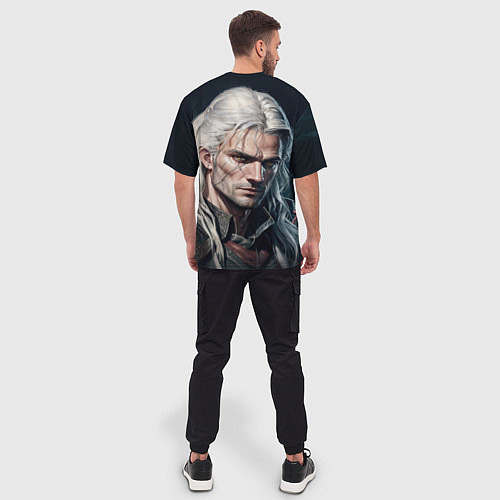 Мужская футболка оверсайз Портрет Ведьмака в доспехах / 3D-принт – фото 4