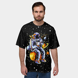 Футболка оверсайз мужская Космонавт на рыбалке - неон, цвет: 3D-принт — фото 2