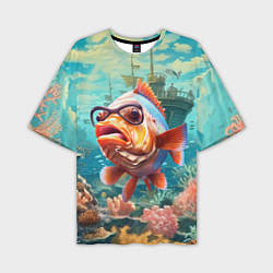Мужская футболка оверсайз Рыбка в озере