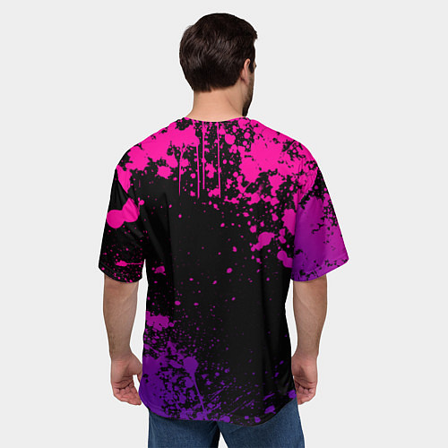 Мужская футболка оверсайз Шинобу кочо - неоновые брызги / 3D-принт – фото 4