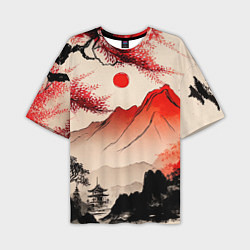 Мужская футболка оверсайз Японский традиционный пейзаж