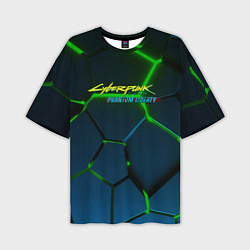 Мужская футболка оверсайз Cyberpunk 2077 phantom liberty green neon