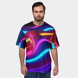 Футболка оверсайз мужская Неоновые волны фиолетового оттенка, цвет: 3D-принт — фото 2
