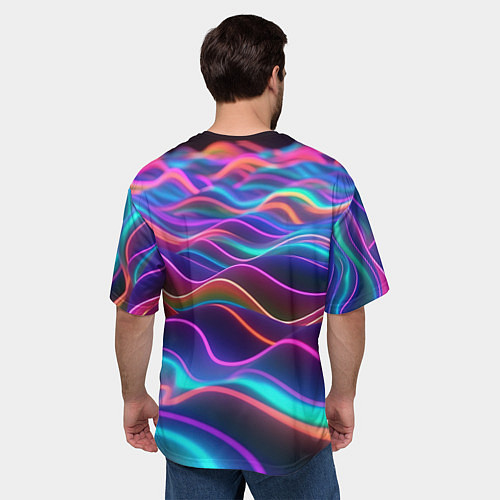 Мужская футболка оверсайз Синие и фиолетовые волны / 3D-принт – фото 4