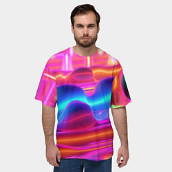 Футболка оверсайз мужская Неоновые объемные волны, цвет: 3D-принт — фото 2