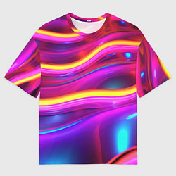 Футболка оверсайз мужская Неоновые светящиеся волны, цвет: 3D-принт