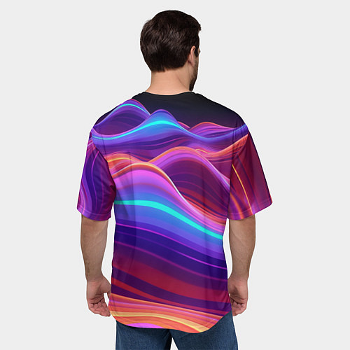 Мужская футболка оверсайз Волны из неона / 3D-принт – фото 4