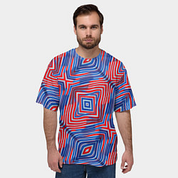 Футболка оверсайз мужская Красно-синие абстрактные полосы, цвет: 3D-принт — фото 2