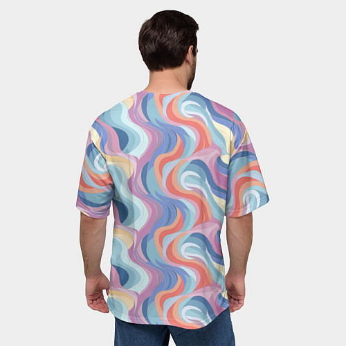 Мужская футболка оверсайз Абстрактные волны пастельные цвета / 3D-принт – фото 4